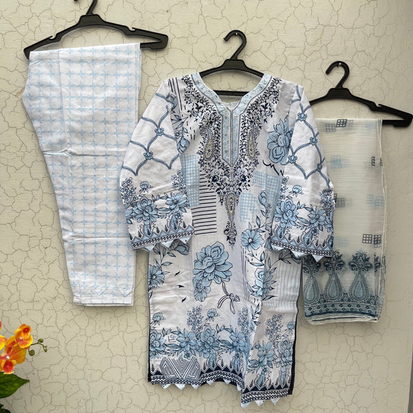 3 Pcs Women's Stitched Cotton Printed Suit