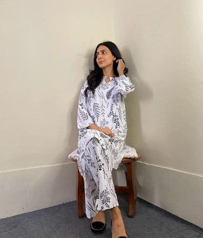 Raiza's Floral Leaf Print Shirt and Trouser