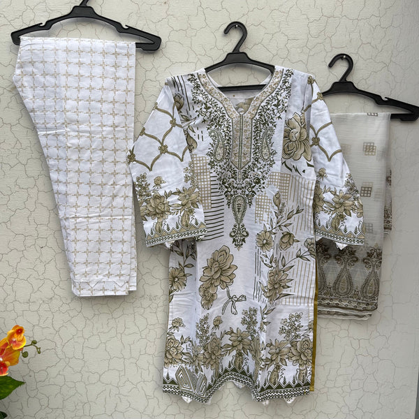 3 Pcs Women's Stitched Cotton Printed Suit