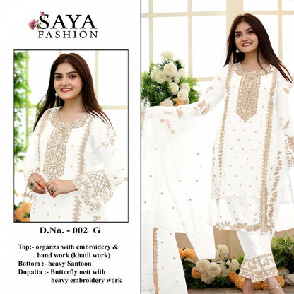 SAYA FASHION 3-Piece Stitched Organza Embroidered Suit