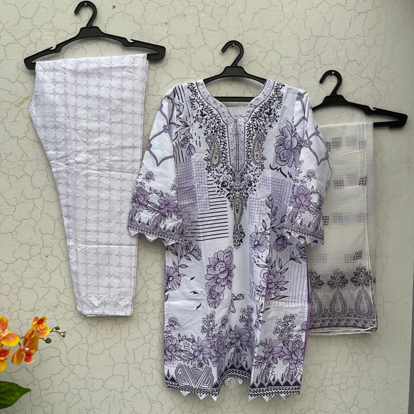 3 Pcs Women's Stitched Cotton Printed Suit