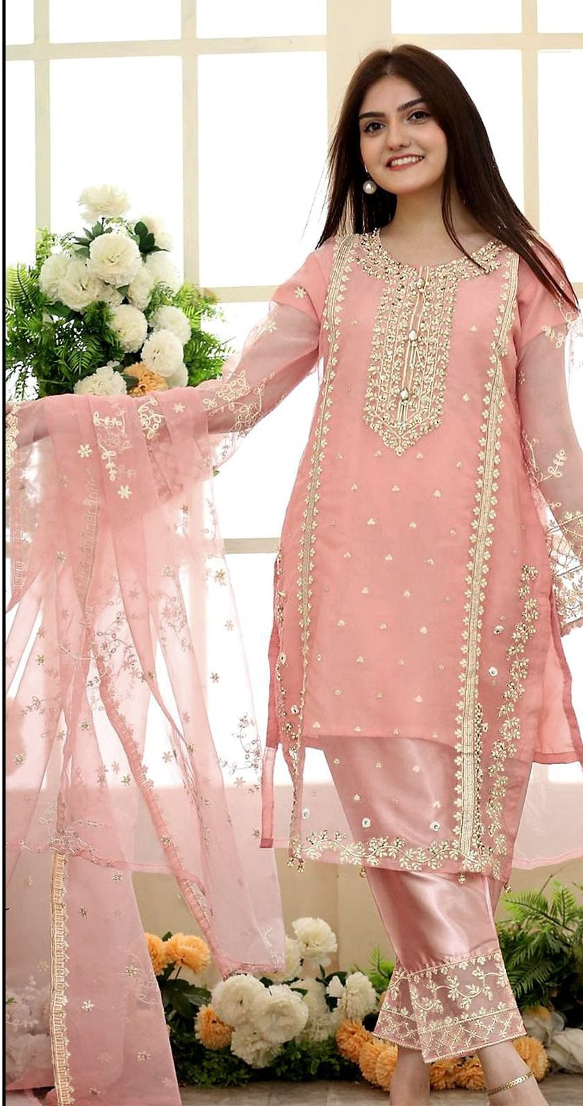 SAYA FASHION 3-Piece Stitched Organza Embroidered Suit