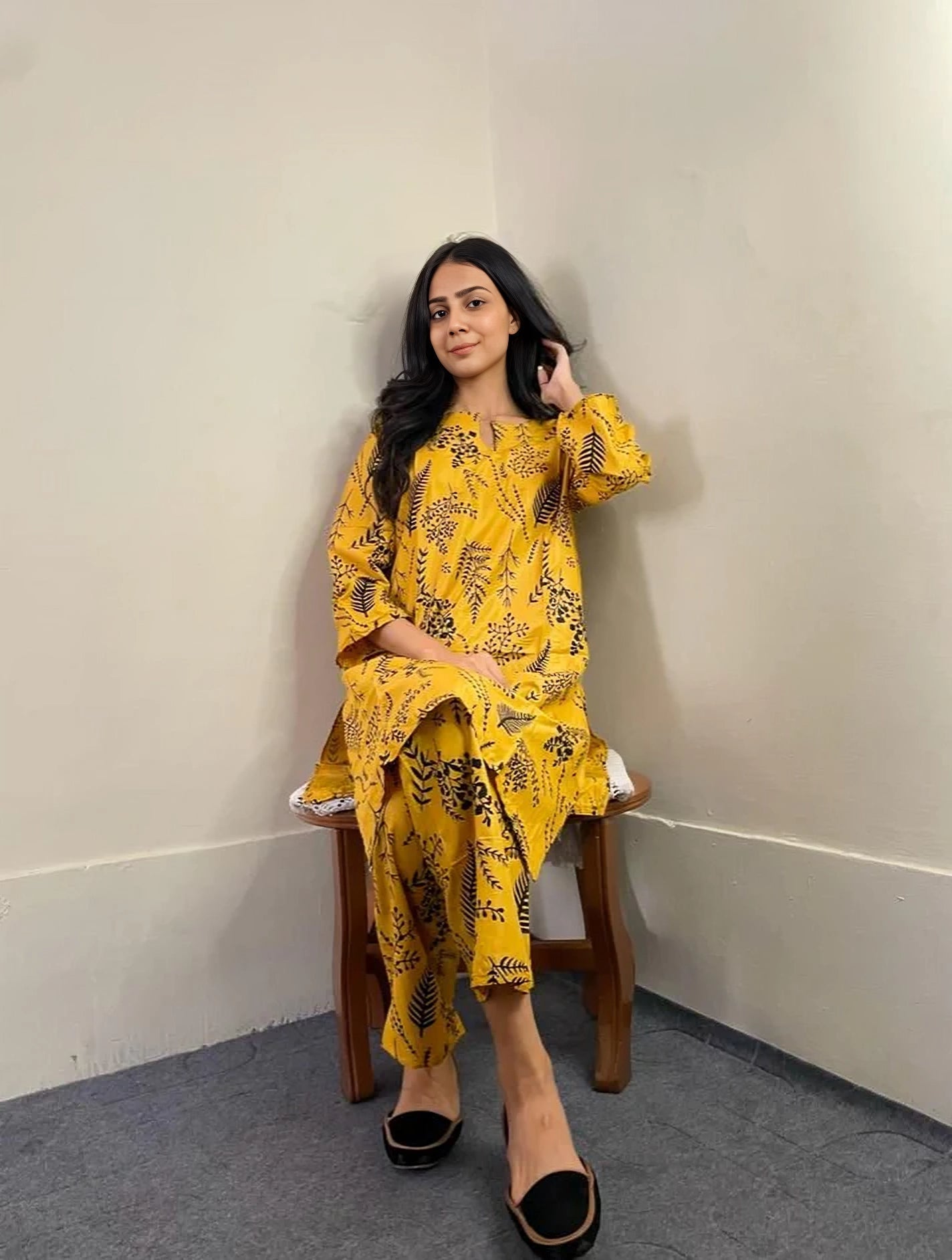 Raiza's Floral Leaf Print Shirt and Trouser