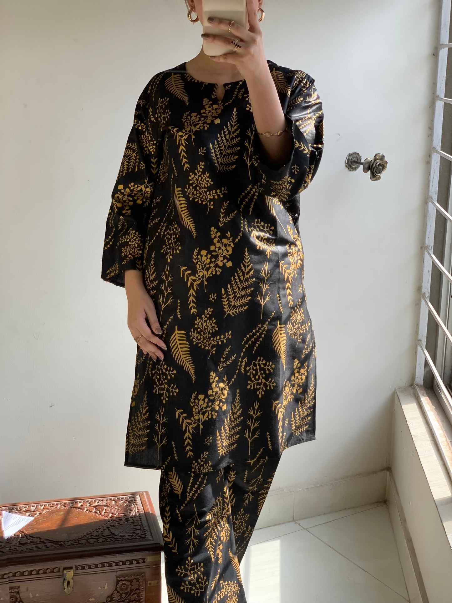 Raiza's Floral Leaf Print Shirt and Trouser